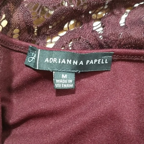 ADRIANNA PAPELL Brown Wide Neckline Off Shoulder Flare Sleeve Lace Shirt Top - Picture 2 of 14